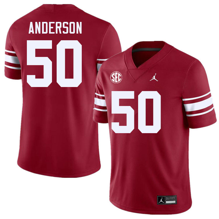 Men #50 Ben Anderson Oklahoma Sooners 2024 SEC Conference College Football Jerseys-Throwback